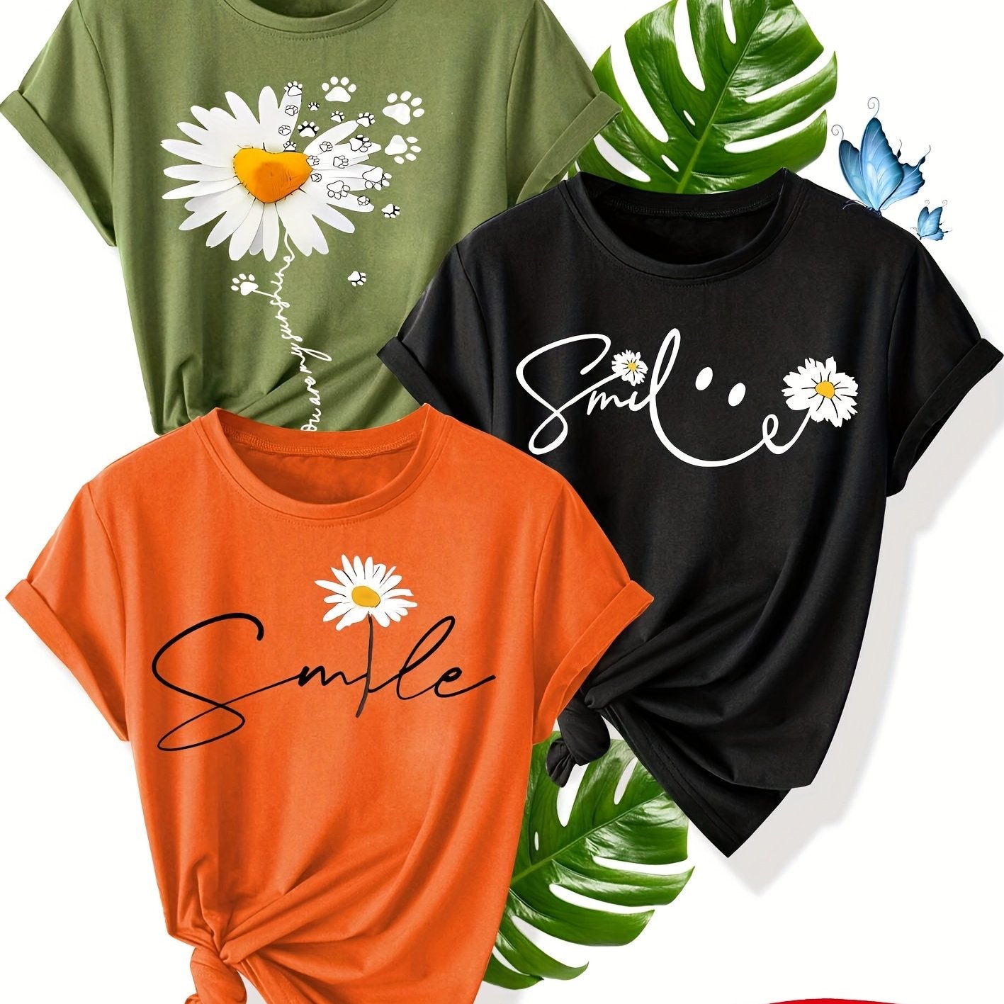 Women Cotton Short Sleeve T-Shirt Floral Print Casual Summer Top