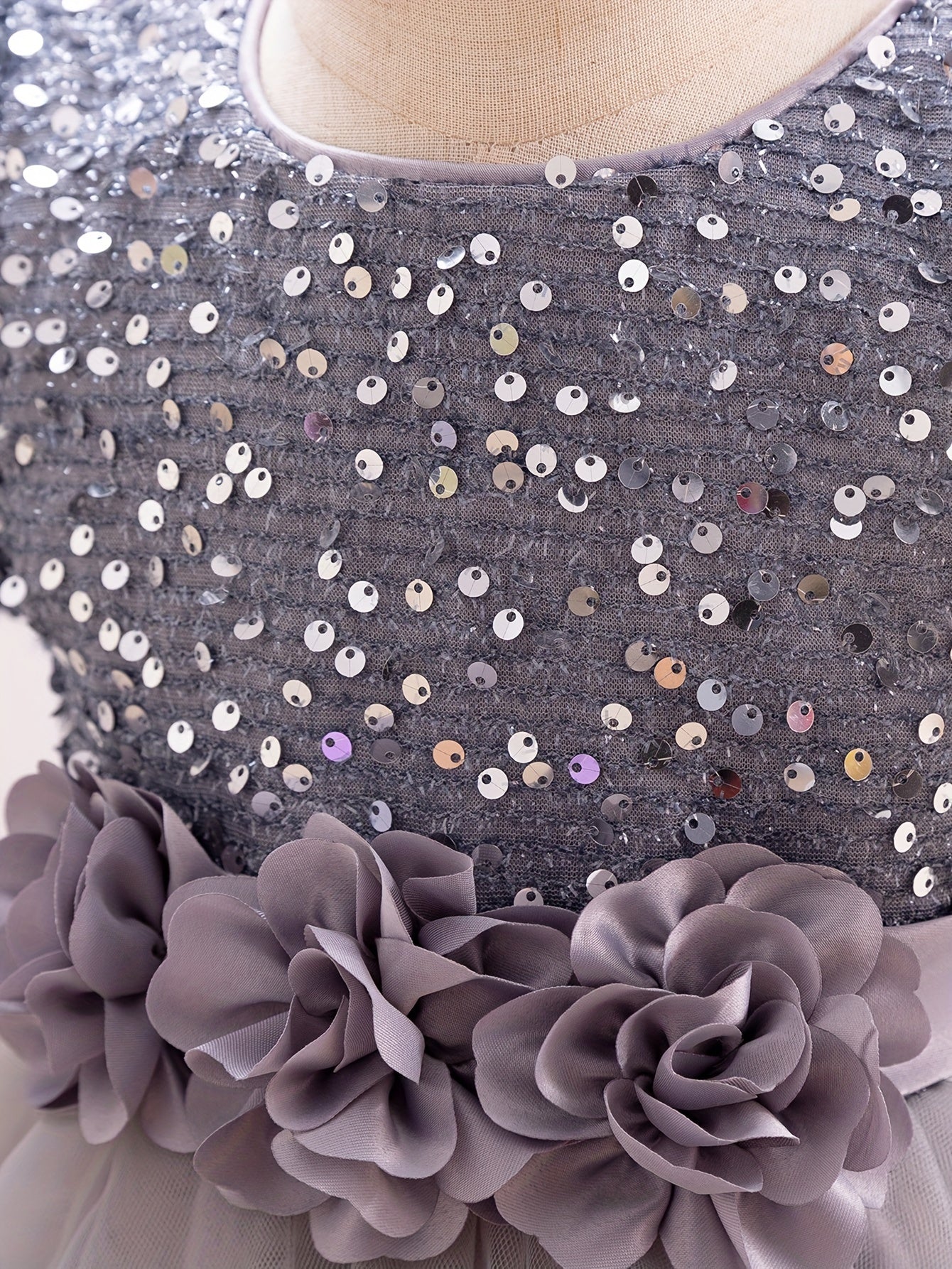 Girls Sparkling Midi Dress with 3D Flower Decor Sequin and Belt for Weddings Parties