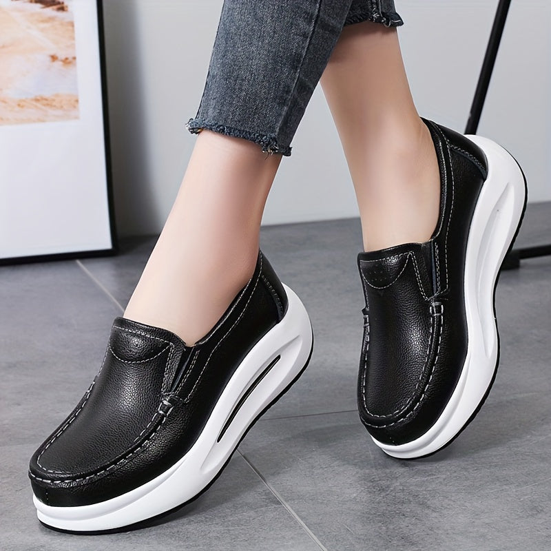 Women's Slip-On Loafers White Chunky Wedges Casual Platform Shoes