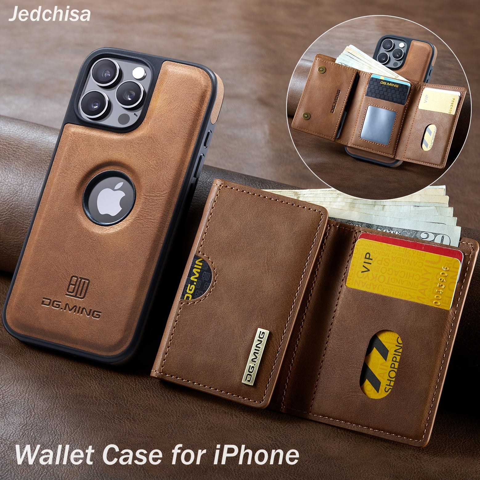 Magnetic Faux Leather Wallet Case for iPhone with Card Holder RFID Protection Wireless Charging Stand