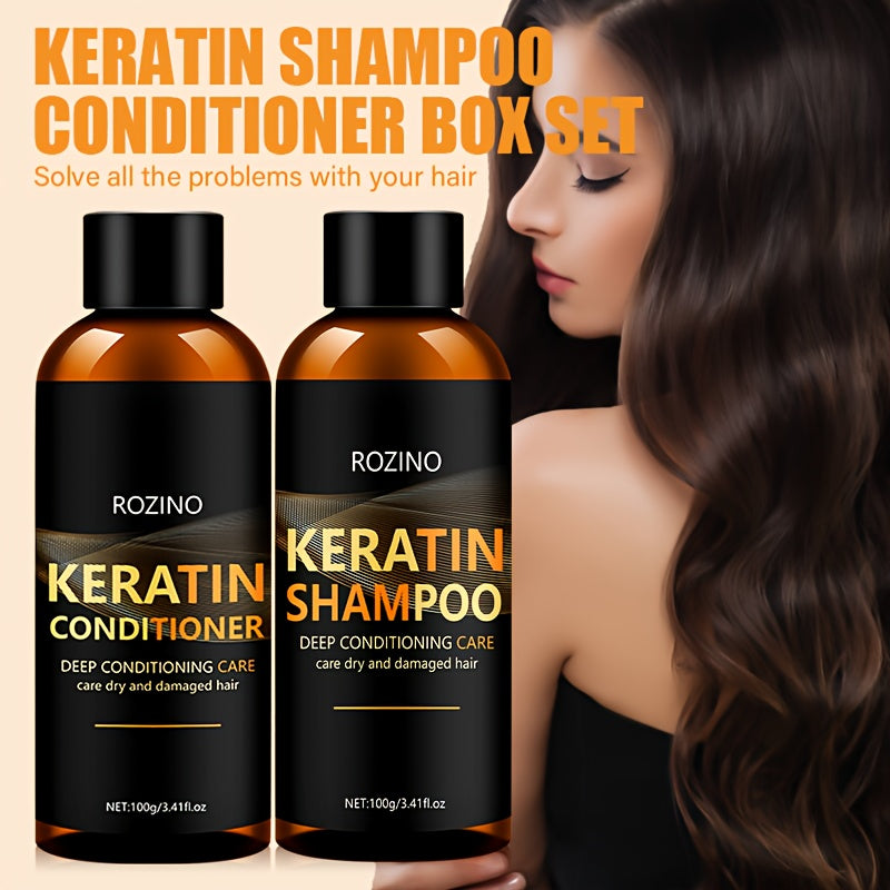 Unisex Dry Hair Keratin Shampoo and Conditioner Set Glycerin Enriched Hydrating Silky Finish
