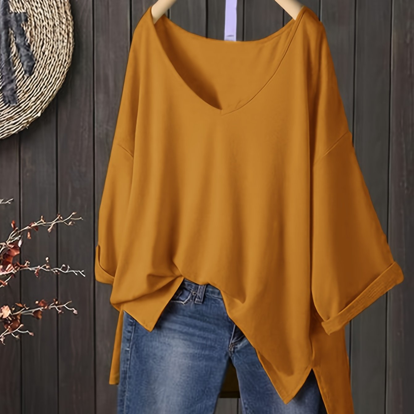 Women's V-Neck Knit T-Shirt Solid Color Polyester Slight Stretch All Seasons