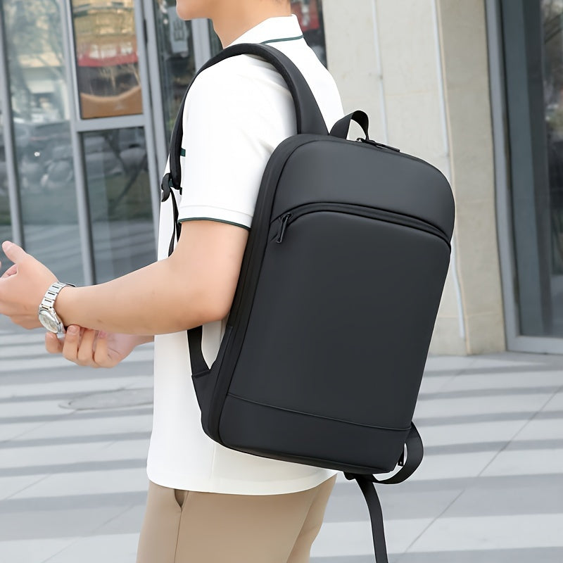 Faux Leather Backpack for Business and Daily Commute with Laptop Compartment in Black Grey Light Grey