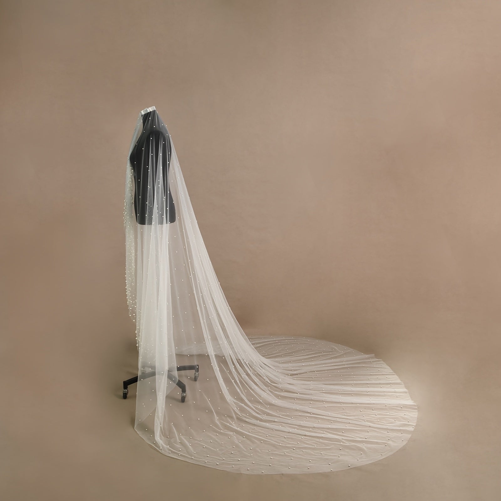 Bridal Veil Cathedral Length Faux Pearl Accents Nylon Wedding Accessory