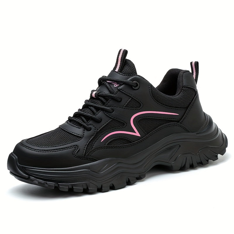 Women’s Lightweight Safety Shoes Black Pink Breathable Anti-Puncture Durable Rubber