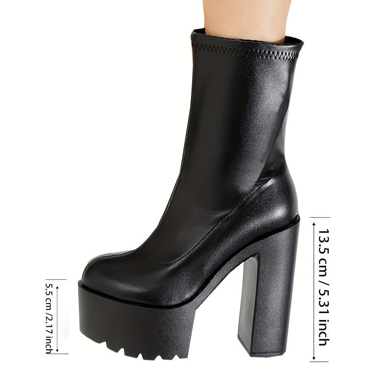 Женские черные ботинки на платформе с массивным каблуком и застежкой на щиколотке из искусственной кожи
