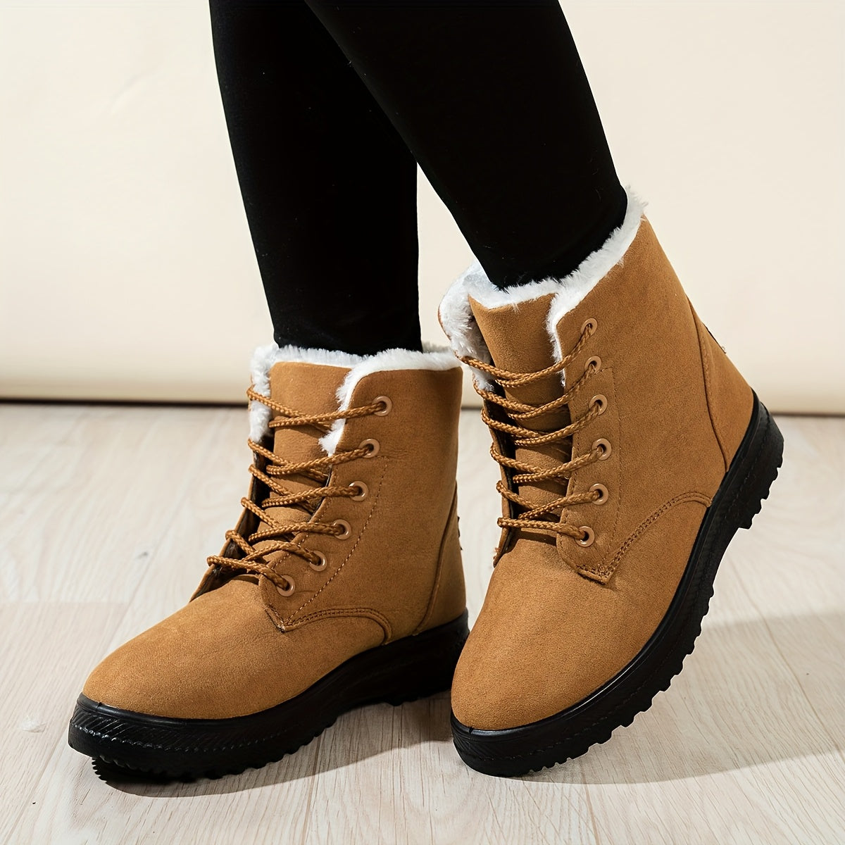 Women's Short Plush Lined Casual Lace Up Winter Ankle Boots