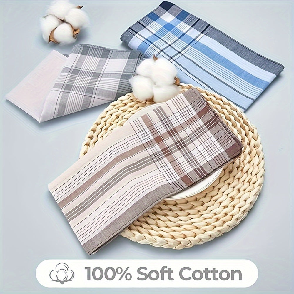 Set of 12 Men's Cotton Handkerchiefs Plaid Pocket Squares Stylish Gift
