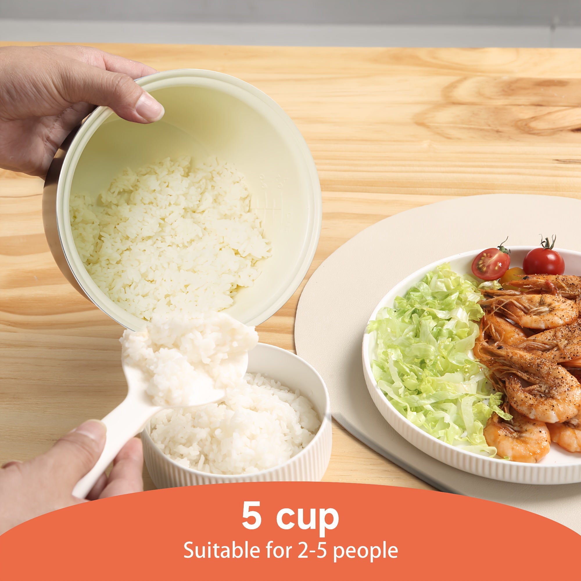 Rice Cooker 0.8L One-Button Operation Keep Warm Steam Insert Spoon Cup