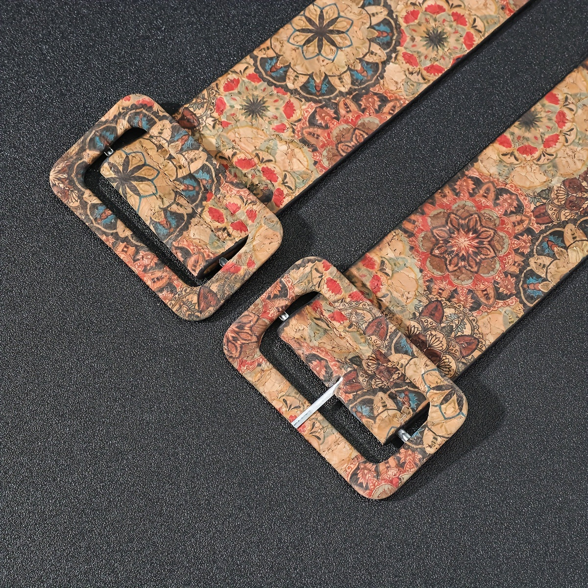 Женский винтажный западный пояс из искусственной кожи с бохо-прямоугольной пряжкой и цветочным узором