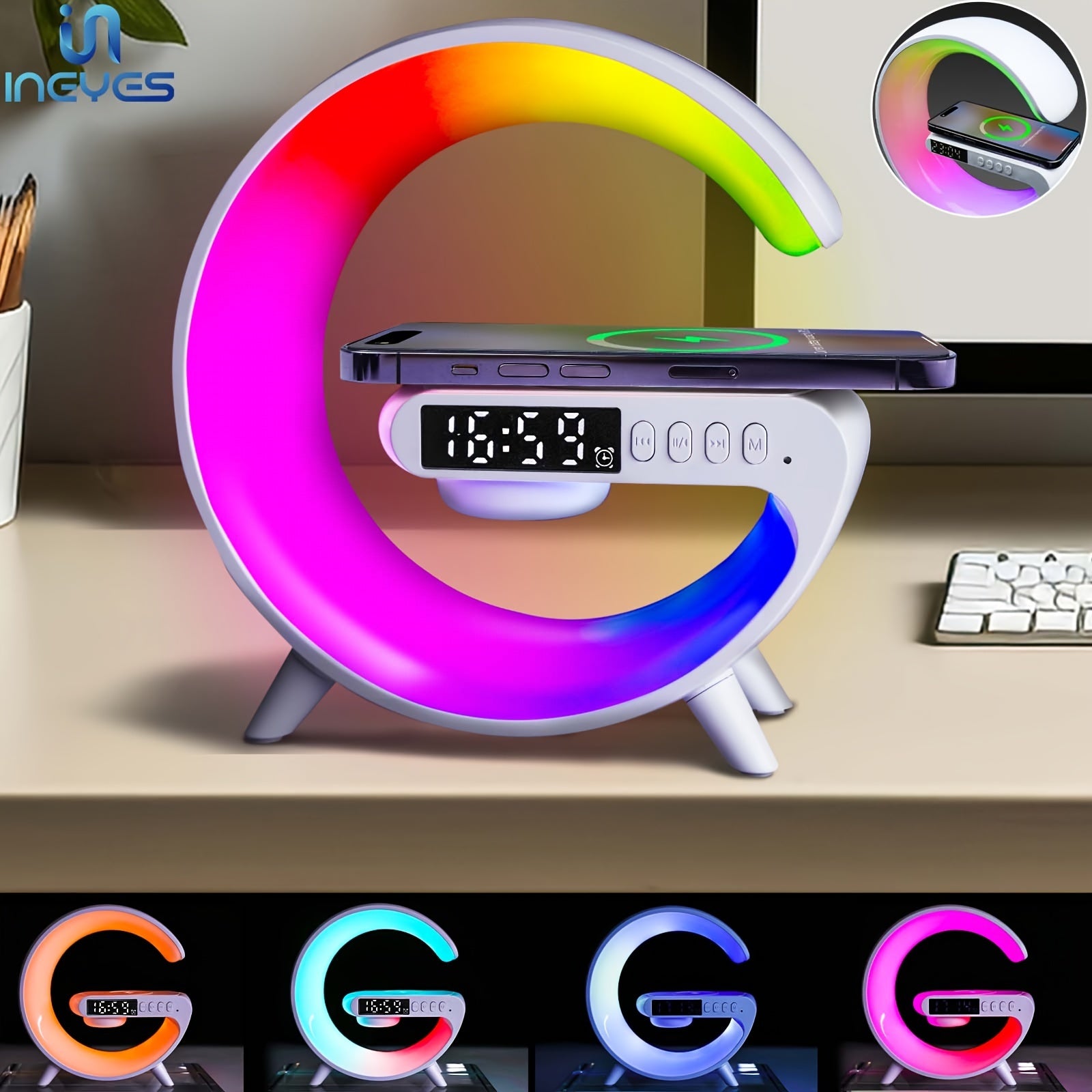 Smart LED Table Lamp with Wireless Charging and Hi-Res Audio Night Light Smart Light for Indoor Use