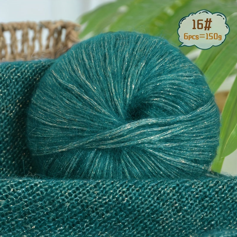 6-to'plam mohir paxta mohair ipi, tikish va makrame uchun, ko'p rangli gradient, 150G