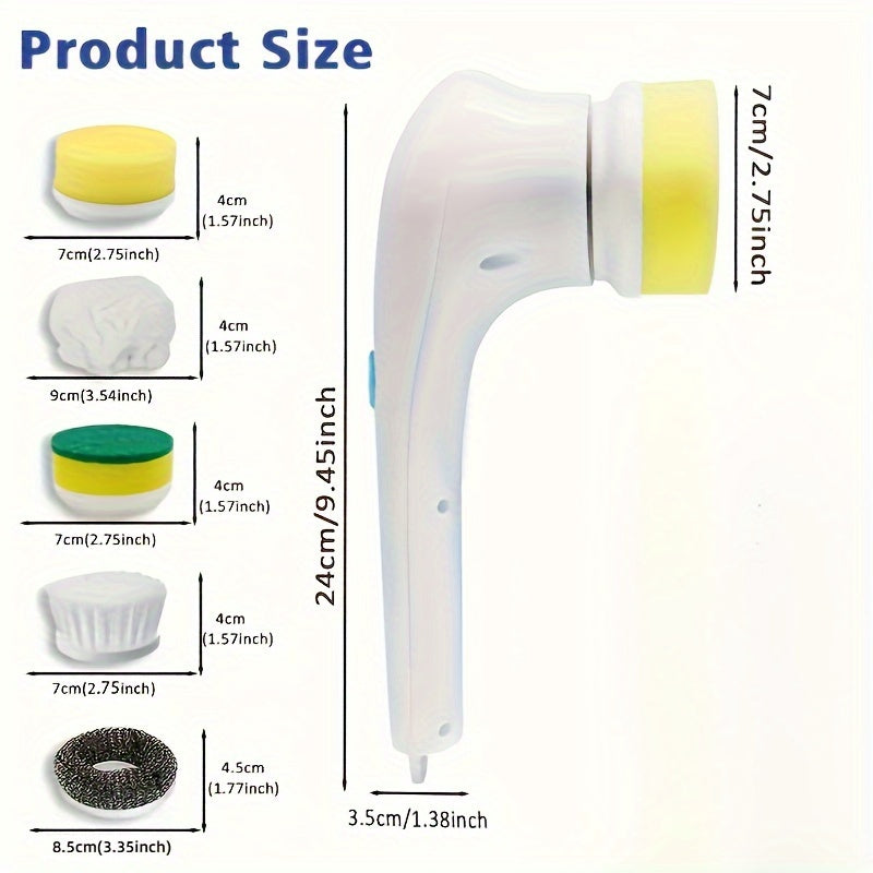 5 ta cho'tka boshli elektr tozalash cho'tkasi to'plami, qayta zaryadlanadigan, oshxona va hammom uchun