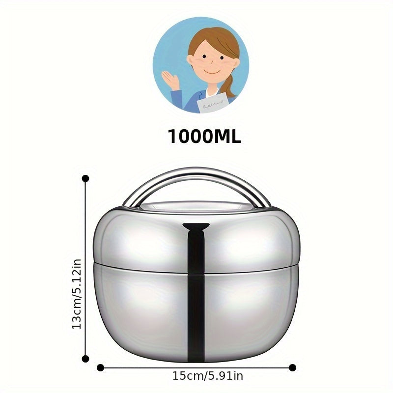 Round Stainless Steel Insulated Lunch Box Double Layer Leakproof Bento Box for Office and Students