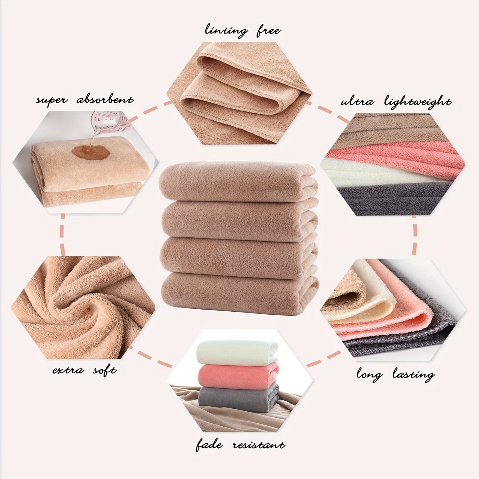 4-ta qismli singdiruvchi paxta sochiq to'plami, bir rangli, hammom, dush, sayohat va yoga uchun