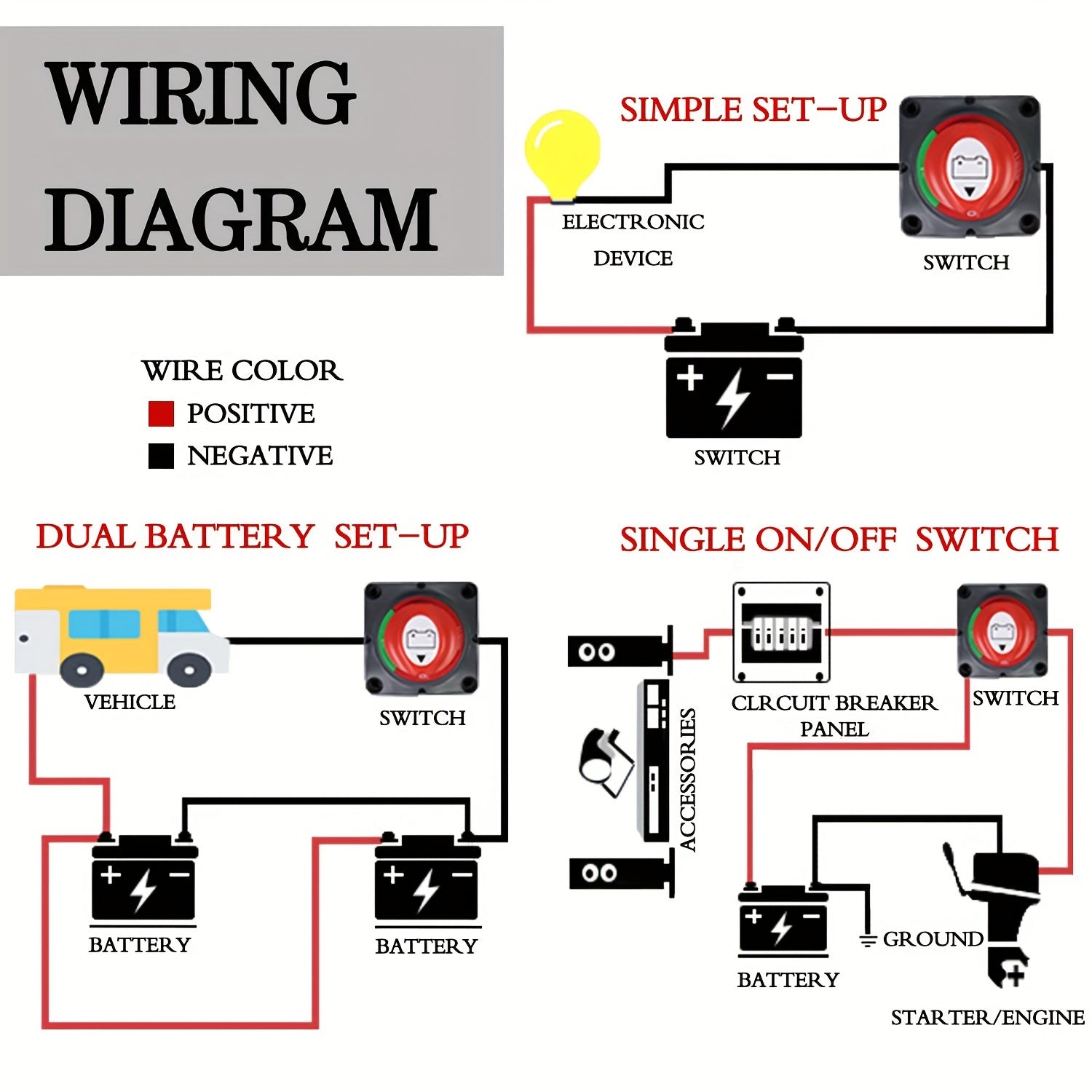Battery Disconnect Switch 12V-48V Main Isolator Marine Automotive Truck Camper Trailer