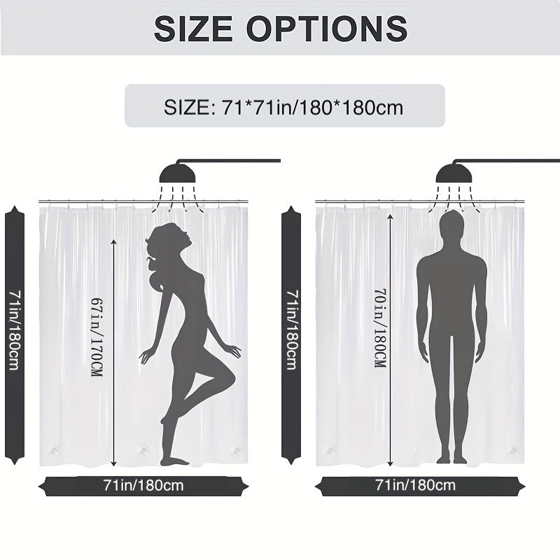 Waterproof PEVA Shower Curtain Liner with 12 Hooks 180x180cm for Bathtub