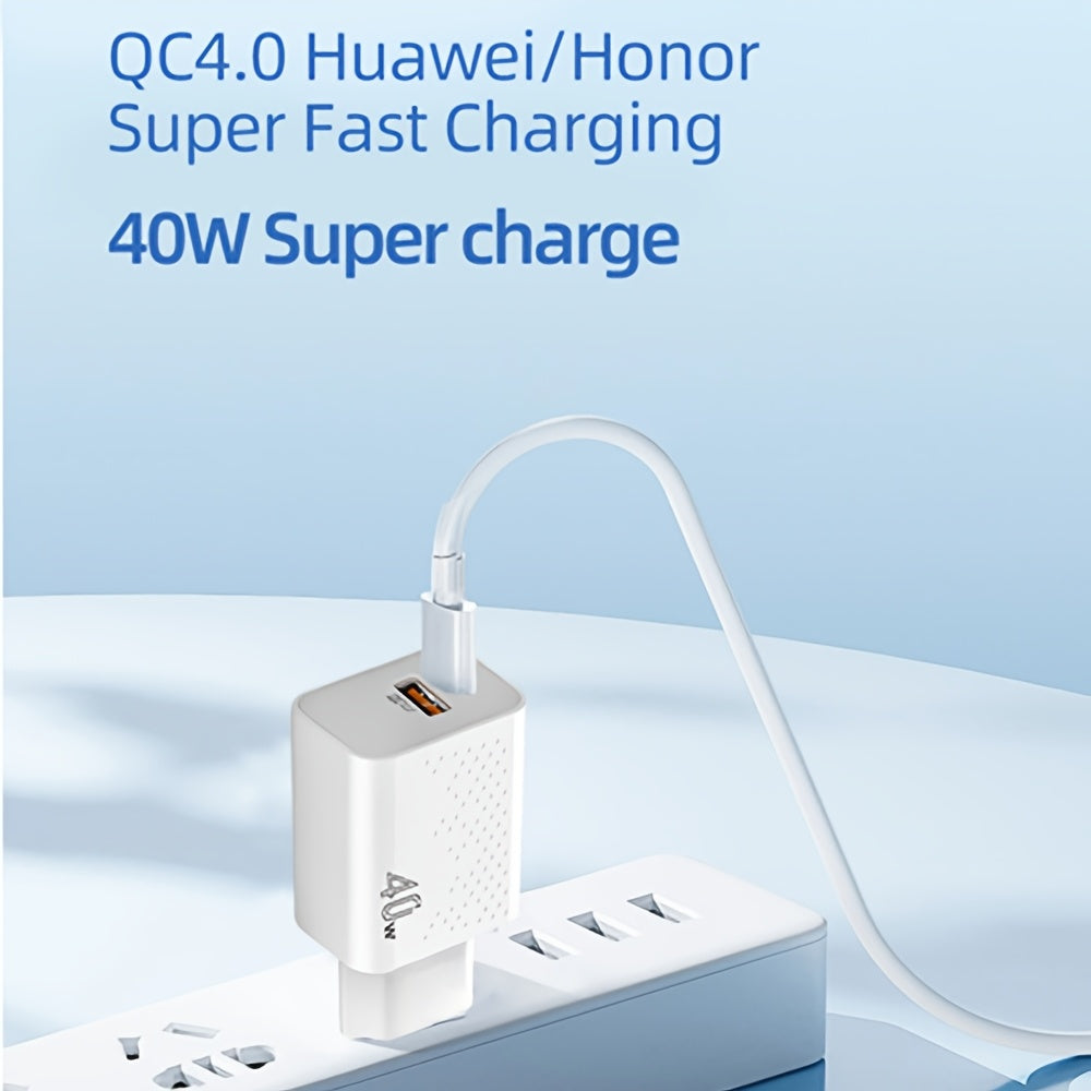 40W USB-C Wall Charger with Dual USB Ports and 1.58m Type C to C Cable for Fast Charging