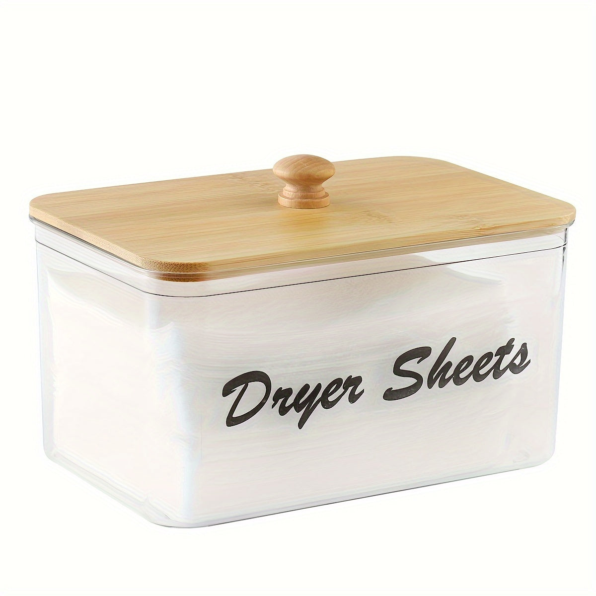 Porta hojas para secadora con tapa de bambú y dispensador para organización de lavandería