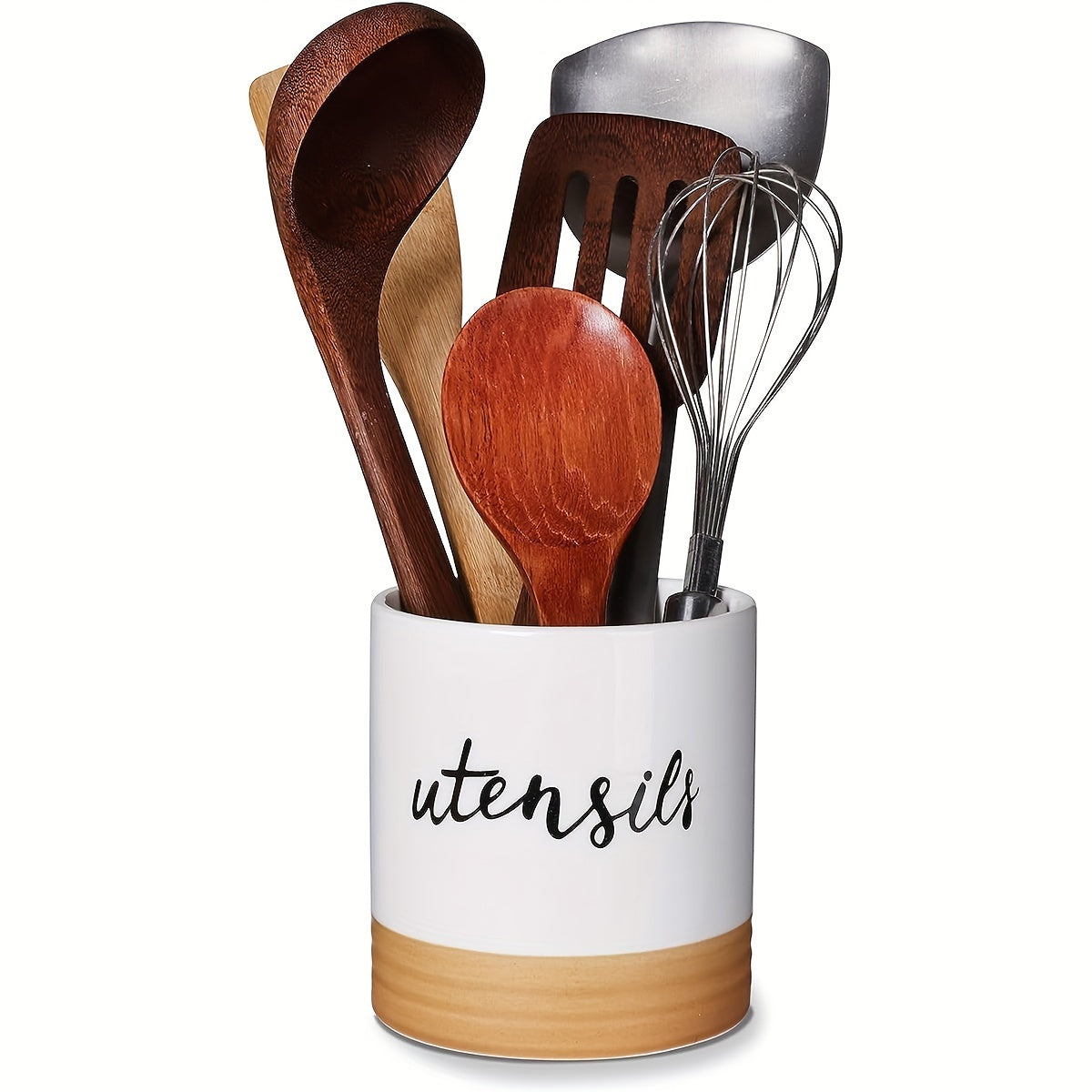 Ceramic Utensil Holder for Kitchen Countertop, 10.41cm, Food Storage Organizer