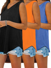 Women's V-Neck Tuxedo Sleeveless Vest Set Plus Size Black White 3 Pack