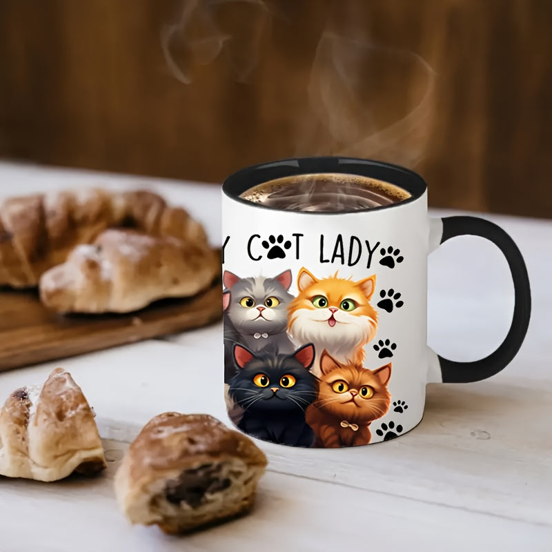 11oz Ceramic Coffee Mug with Cartoon Cats Insulated Microwave Safe Gift for Cat Lovers