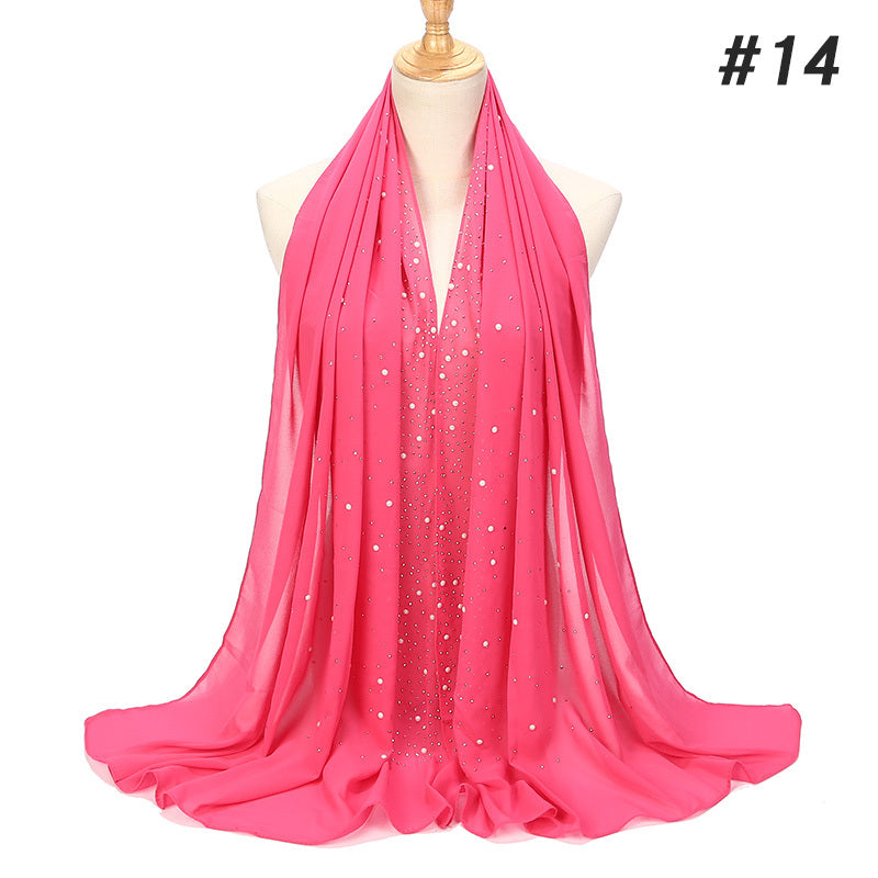 Women’s Shimmery Faux Diamond Chiffon Scarf Bubble Shawl Solid Color Breathable Sun Protection