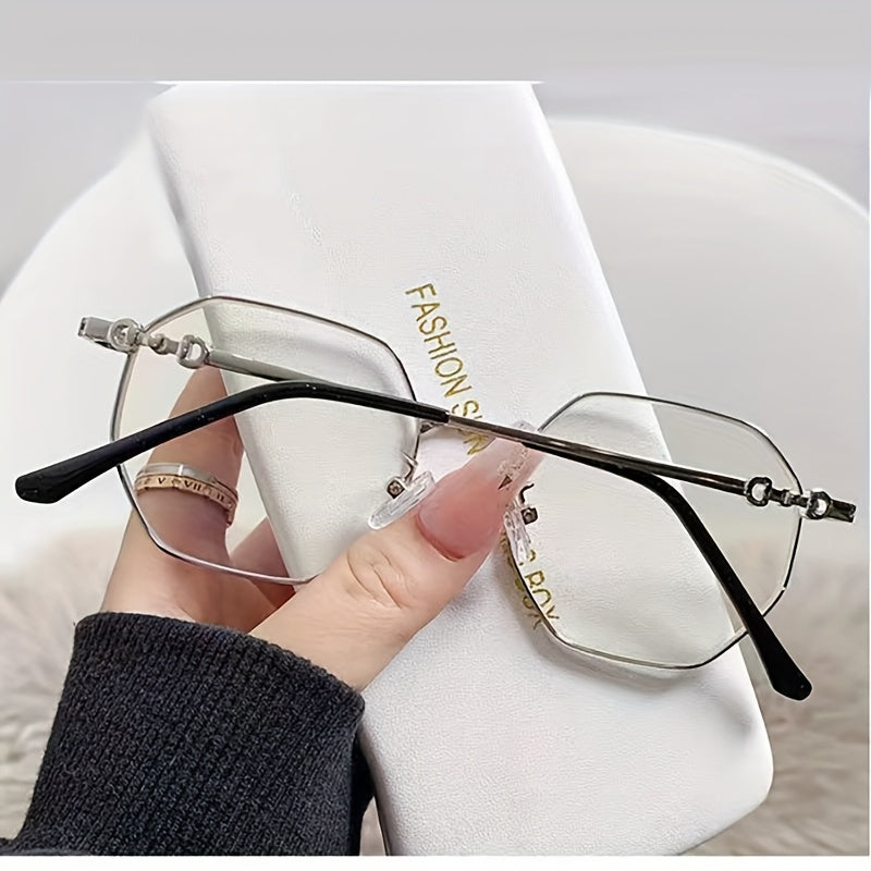 Polygonal Gold Metal Eyeglasses Frames with Flat Lenses for a Natural Look