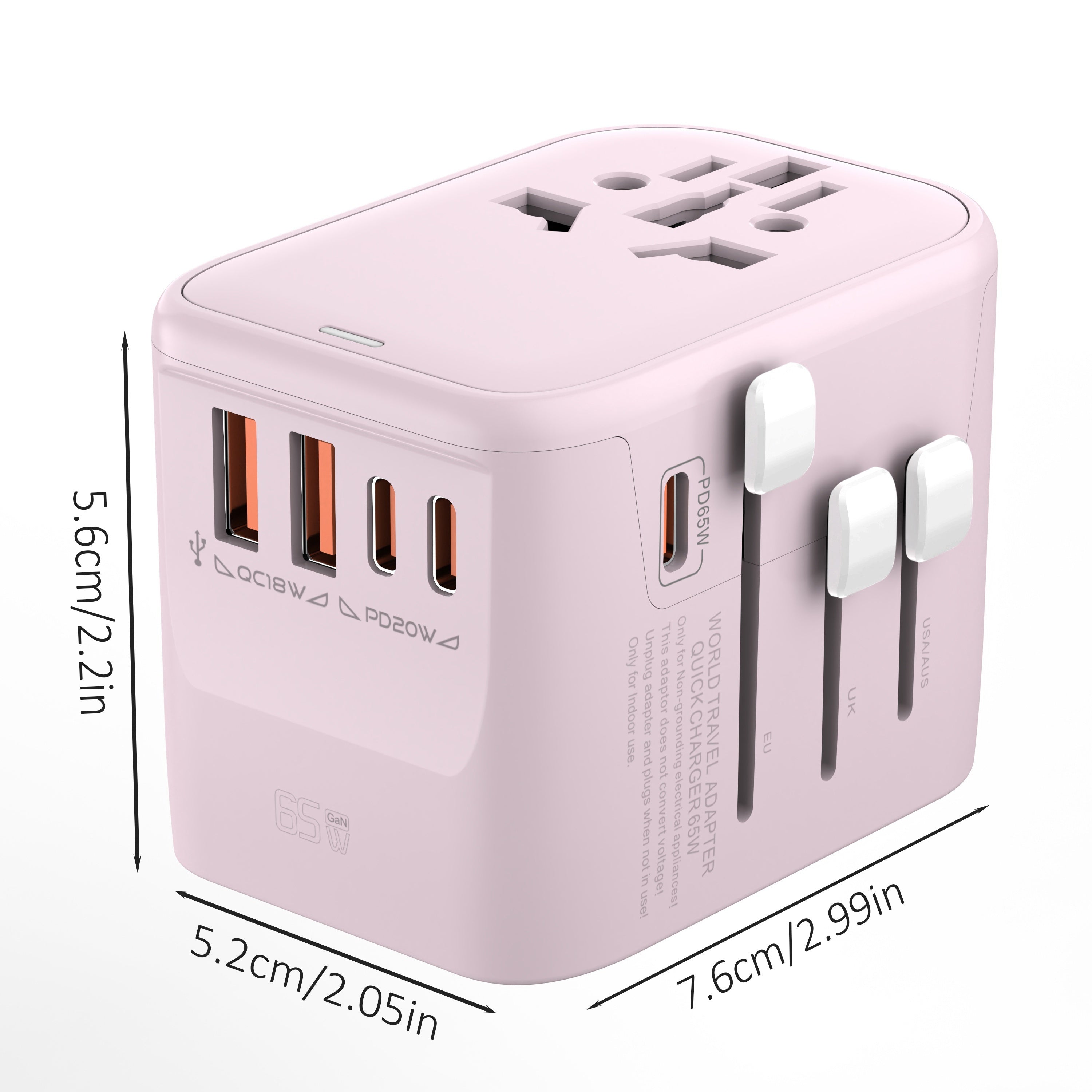 65W GaN Fast Charger Type-C Travel Adapter Compatible with US UK EU AU Standards