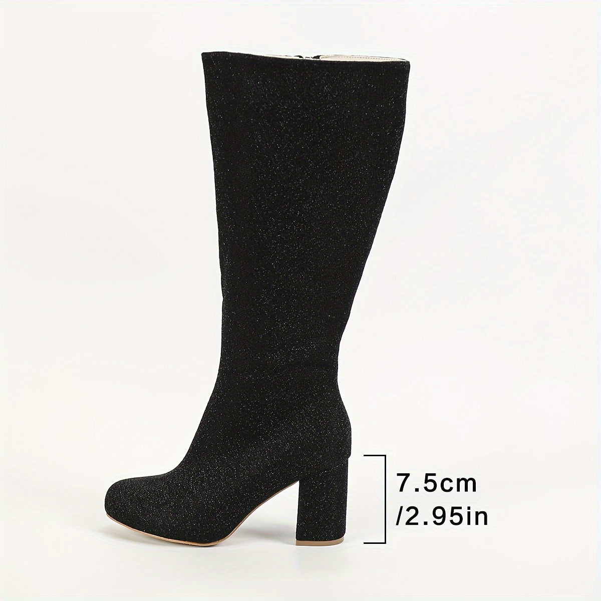 Women's High Boots Shiny Round Toe Chunky Heels Knee-High Rave Festival Shoes