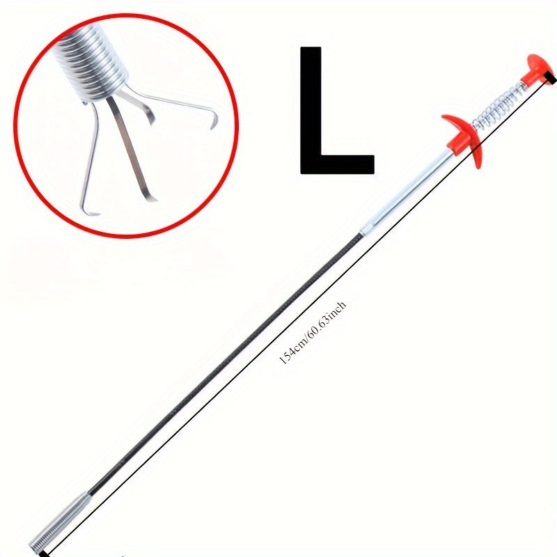 Herramienta flexible para eliminar obstrucciones en desagües de metal con mango rojo para lavabo y inodoro