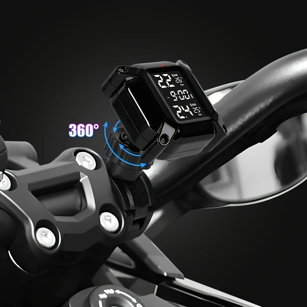 Wireless Motorcycle Tire Pressure Monitoring System with LCD Display and External Sensors
