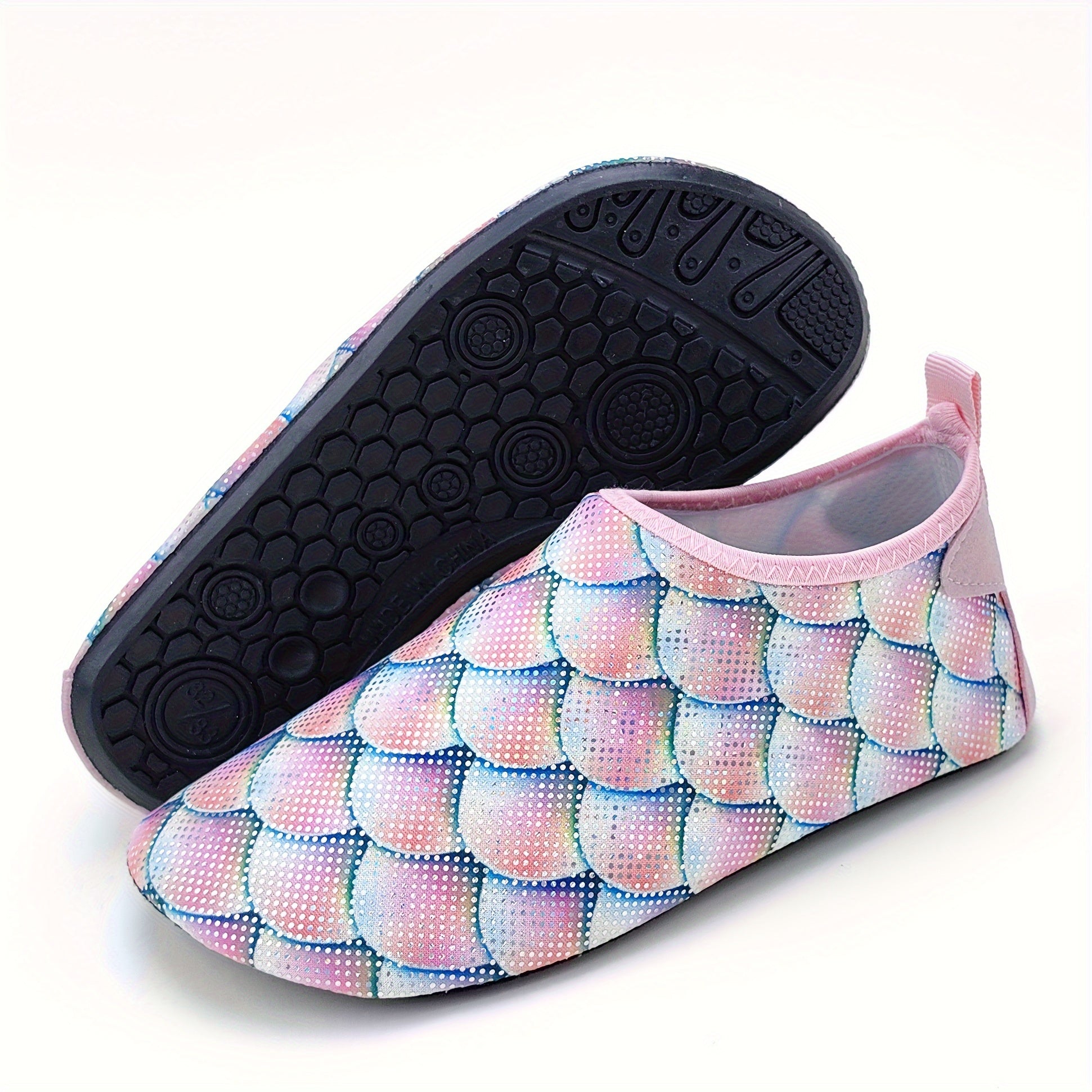Girls' Mermaid Scale Aqua Socks Slip-On Water Shoes for Beach Pool Outdoor Activities