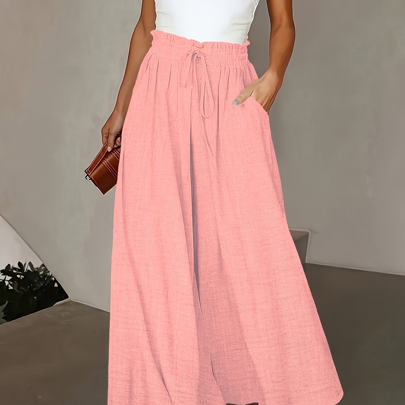 Ayollar uchun keng bo'yinli shimlar Polyester to'liq rangli yuqori bel Bahor Kuz Moda