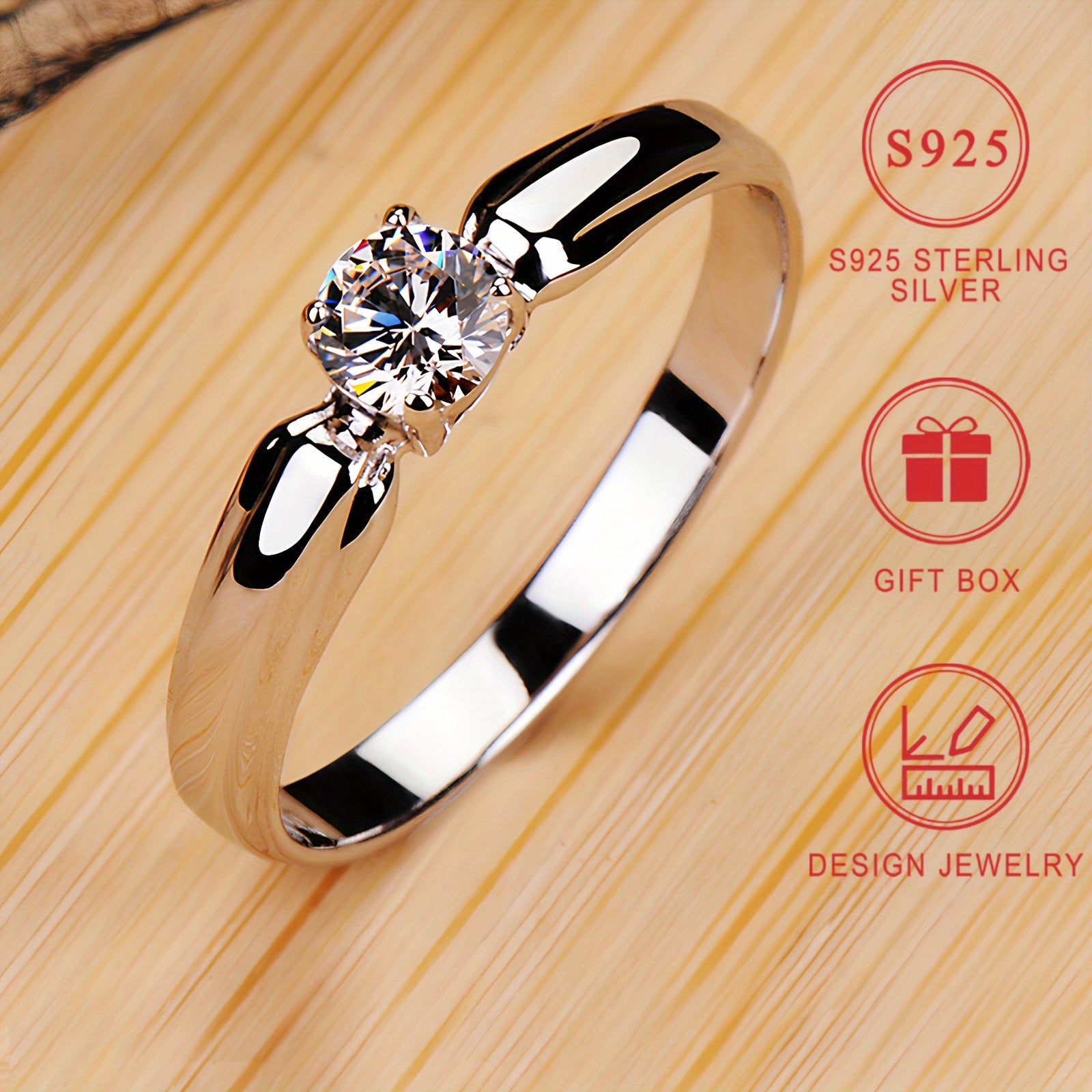 Sterling Silver Ring with Synthetic Zirconia Elegant Classic Jewelry for Daily or Special Occasions