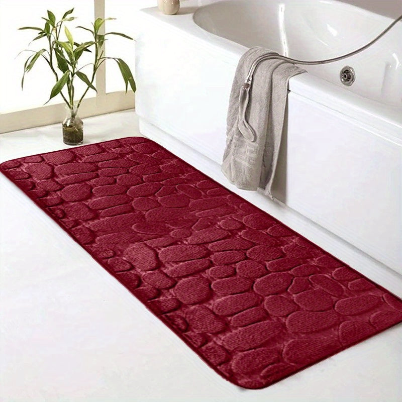 Cobblestone Pattern Memory Foam Bath Mat Non-Slip Absorbent Machine Washable