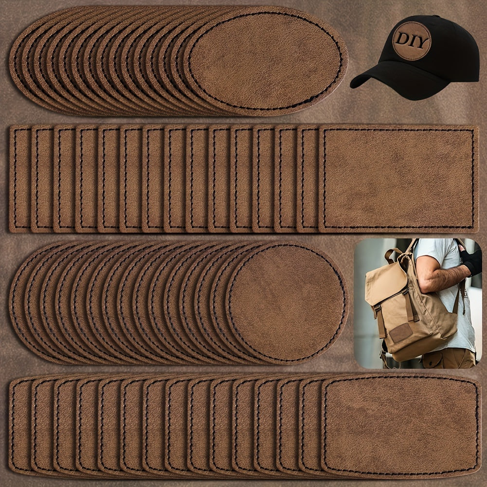 60 Pieces of Brown Leather Hat Patches with Adhesive for Hats Jackets and Backpacks