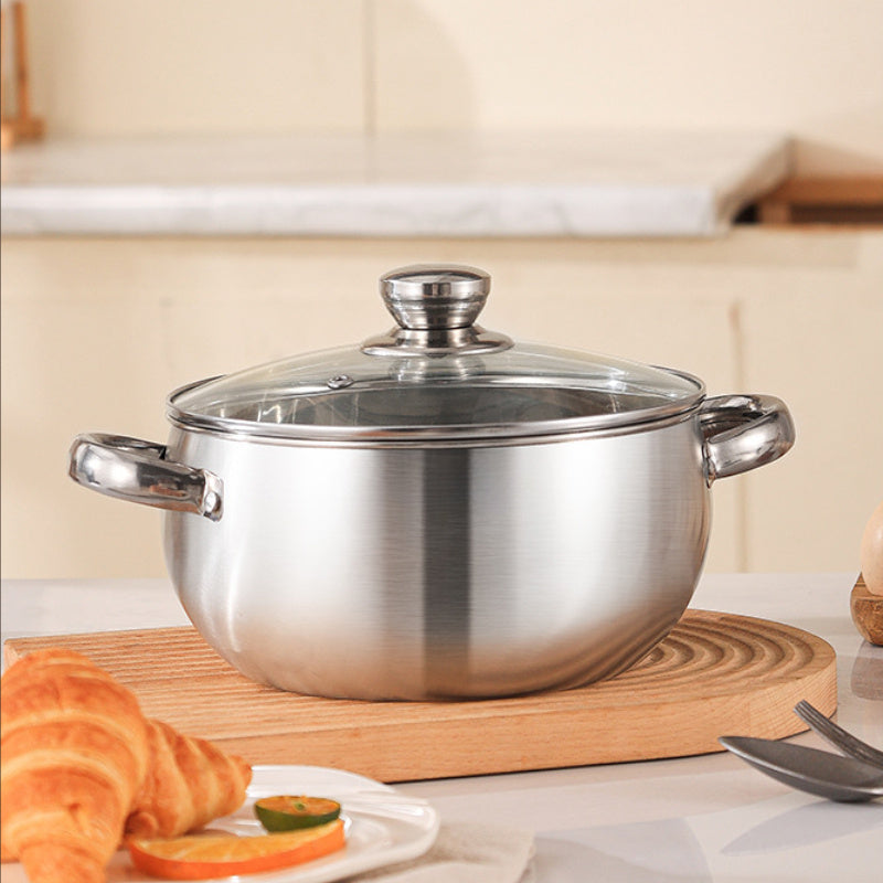 Set of 6 Stainless Steel Cookware Pots with Glass Lids Noodle Soup Stock Pot