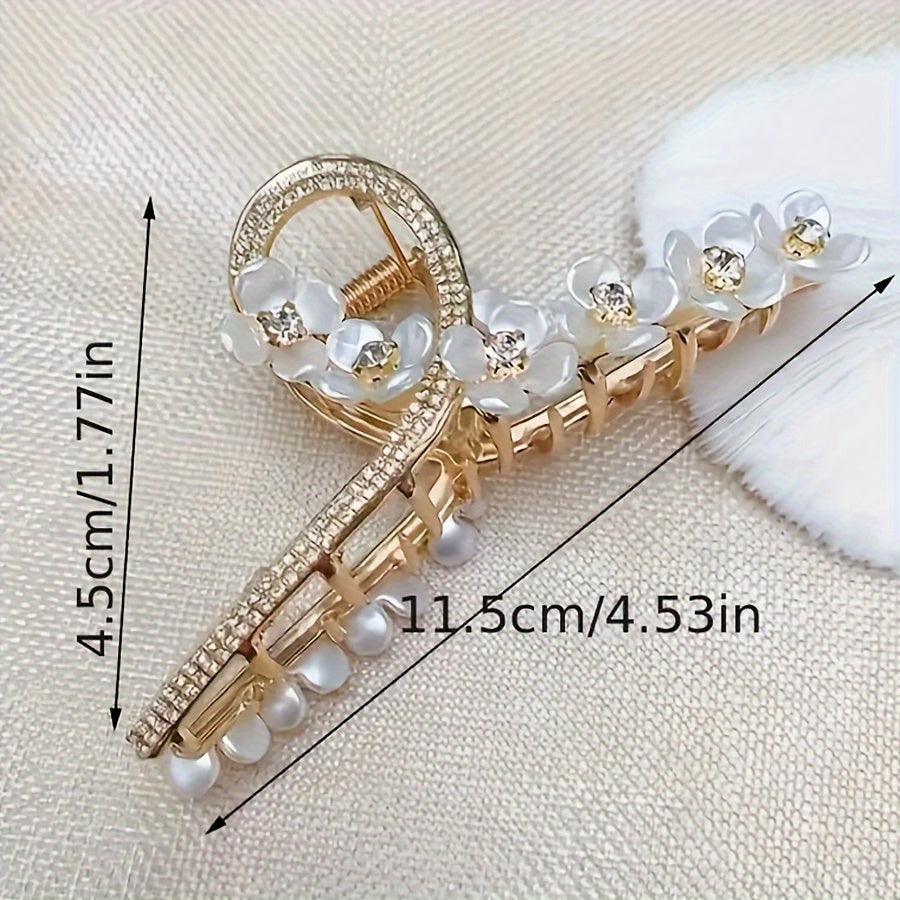 Vintage Camellia Flower Hair Clip Rhinestones Zinc Alloy Double-Layer Electroplating Stylish Accessory