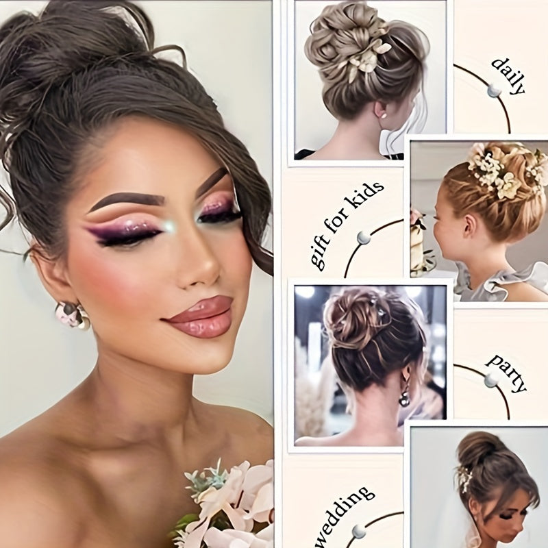 Women's Wavy Curly Hair Bun Synthetic Fiber Updo Hairpiece with Claw Clip