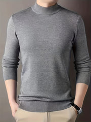 Men's Knit Sweater Hooded Fall Winter Solid Rayon Long Sleeve Stand Collar