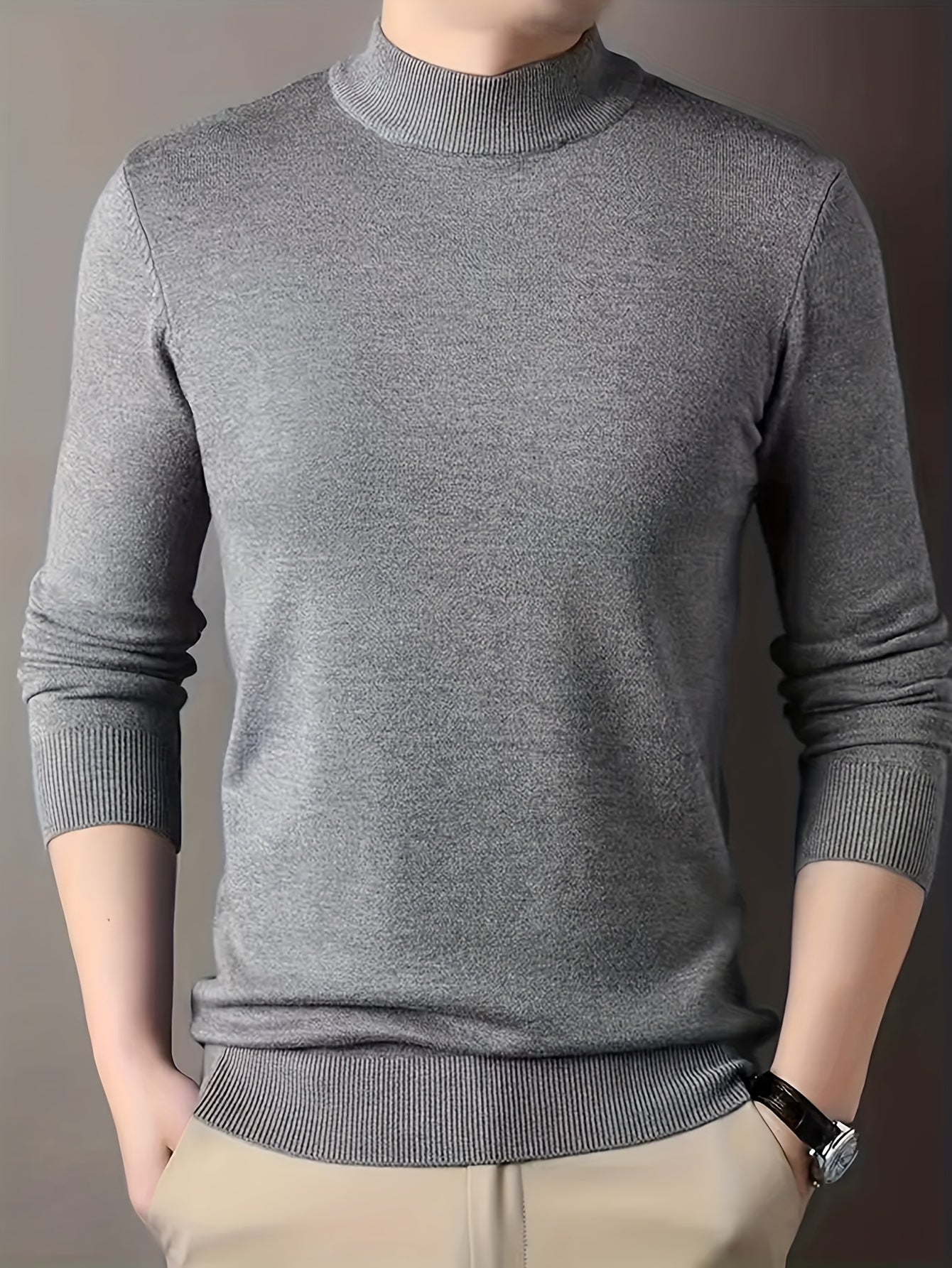 Men's Knit Sweater Hooded Fall Winter Solid Rayon Long Sleeve Stand Collar