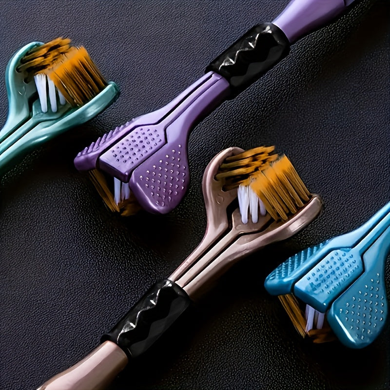 Set of 4 Adult Manual Toothbrushes with 3-Sided Brush Heads, Golden Volcanic Bristles and Soft Grips