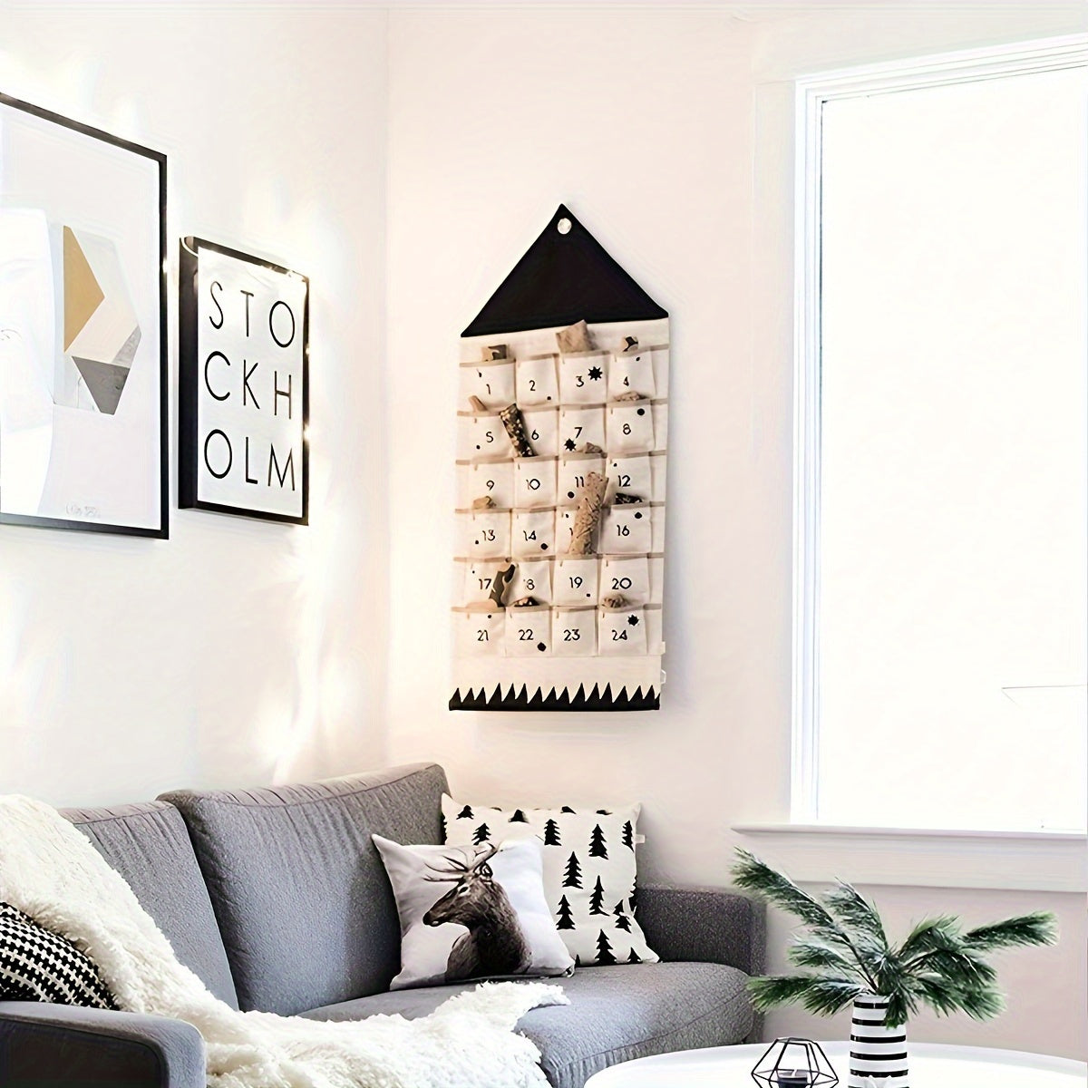 Festive Advent Calendar Wall-Mounted Foldable Polyester 24 Days of Christmas Fun