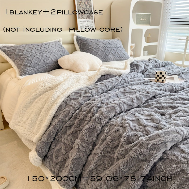 Double-Sided Taffeta Blanket Set with Matching Pillowcases for Winter Sofa Bed Living Room