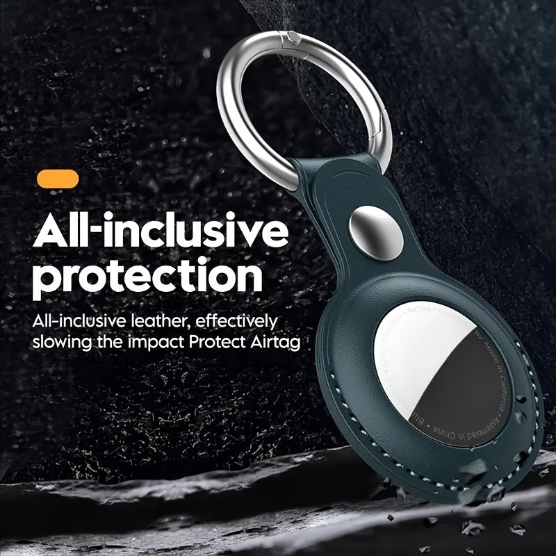 Universal Synthetic Leather AirTag Case with Keychain Black Red Green Yellow