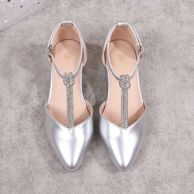 Girls Spring 2024 Princess Shoes with Rhinestones Low Top Pointed Toe High Heels