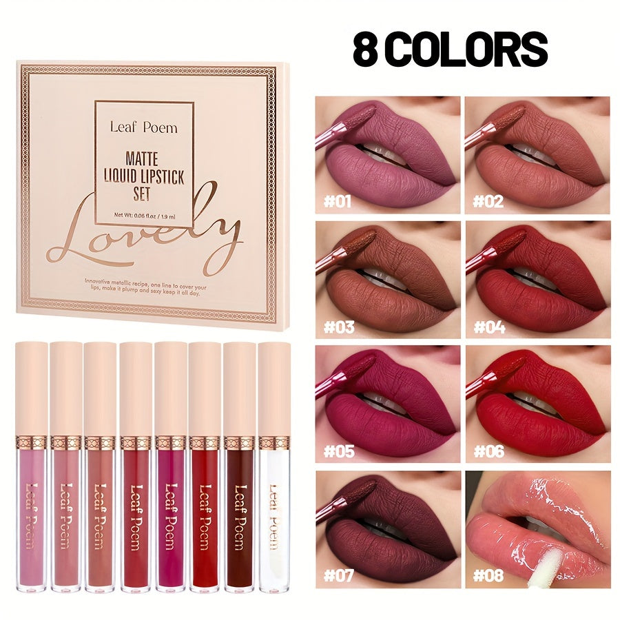 Set de labiales líquidos mate para mujer - a prueba de agua y de larga duración en marrón, rosa, púrpura y rojo