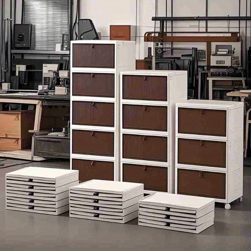 Foldable Plastic Storage Box with Clear Door for Clothes Books Toys in Bedroom Bathroom Office Living Room