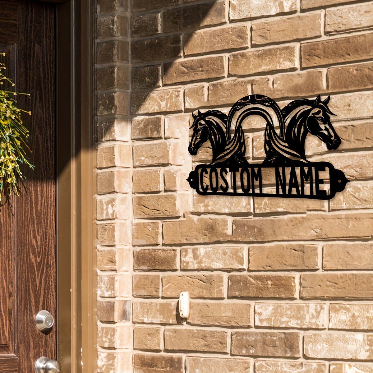 Customizable Black Iron Horse Wall Art Rustic Farmhouse Metal Sign for Home Office Porch Patio